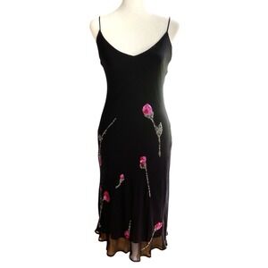 Vintage Betsey Johnson New York Rare 90s Fairy Silk‎ Midi Slip Dress Floral Sz 8